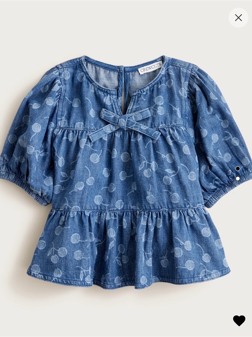 Crewcuts Denim Cherry-Pattern Peplum Top in Blue